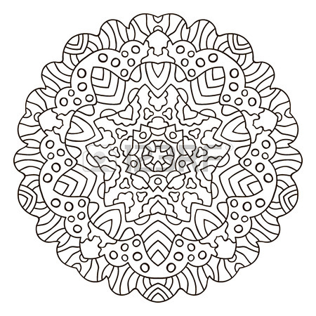 450x450 Symmetrical Circular Pattern Mandala. Coloring Page For Adults