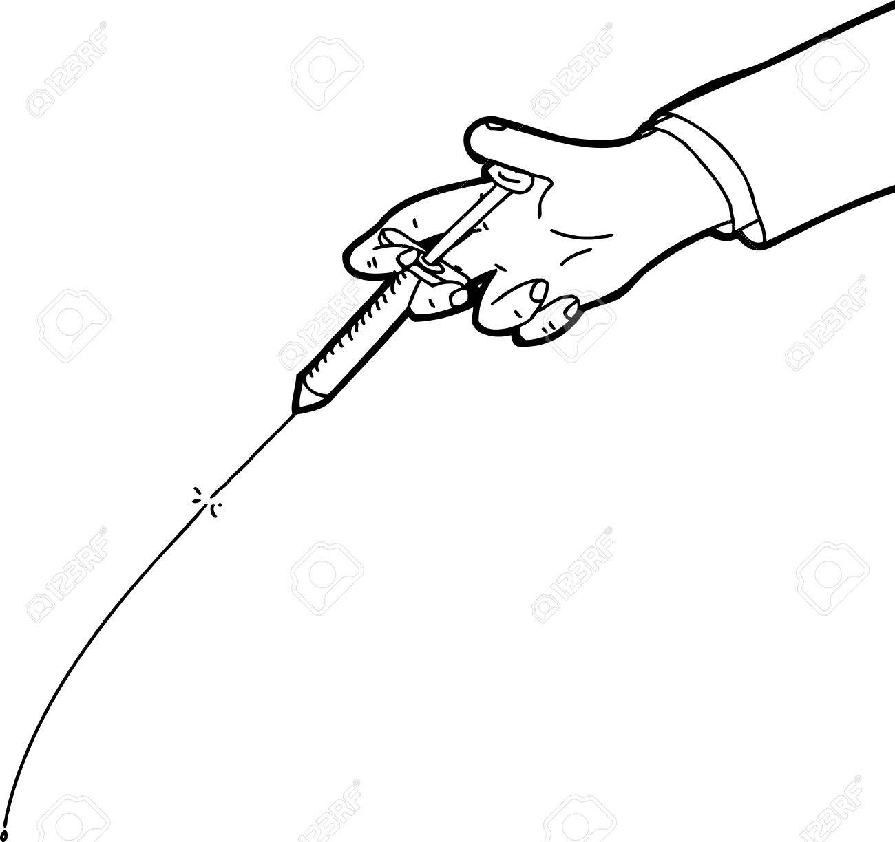 1300x1224 Hand Testing Syringe Outline Cartoon Over White Royalty Free