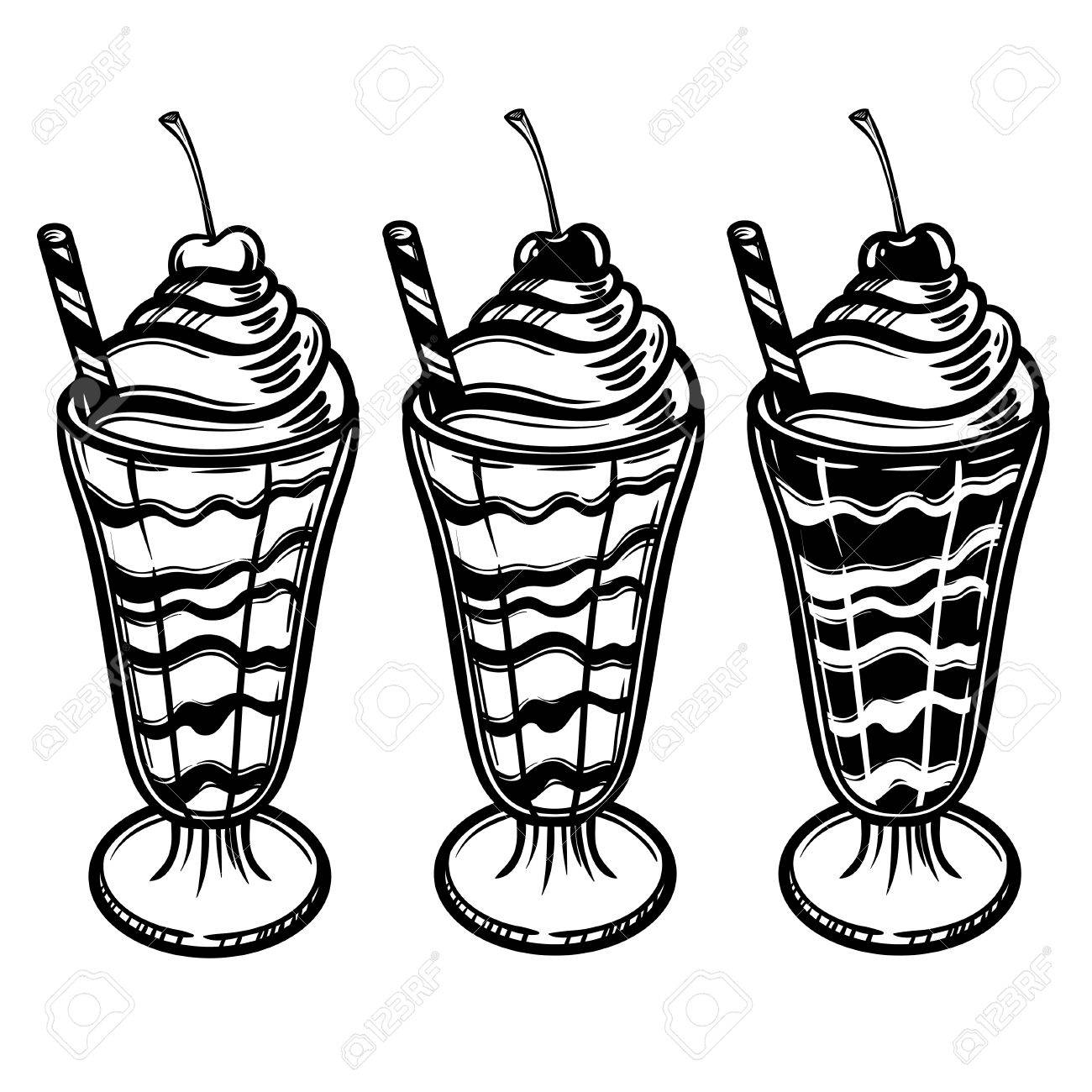 1300x1300 Vector Illustration With A Glass Of Ice Cream And Cherry. Cream