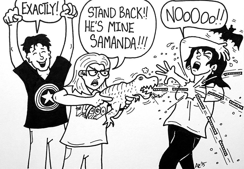 1000x696 T Rex Gun Shooting Twizzlers Cartoon Drawing