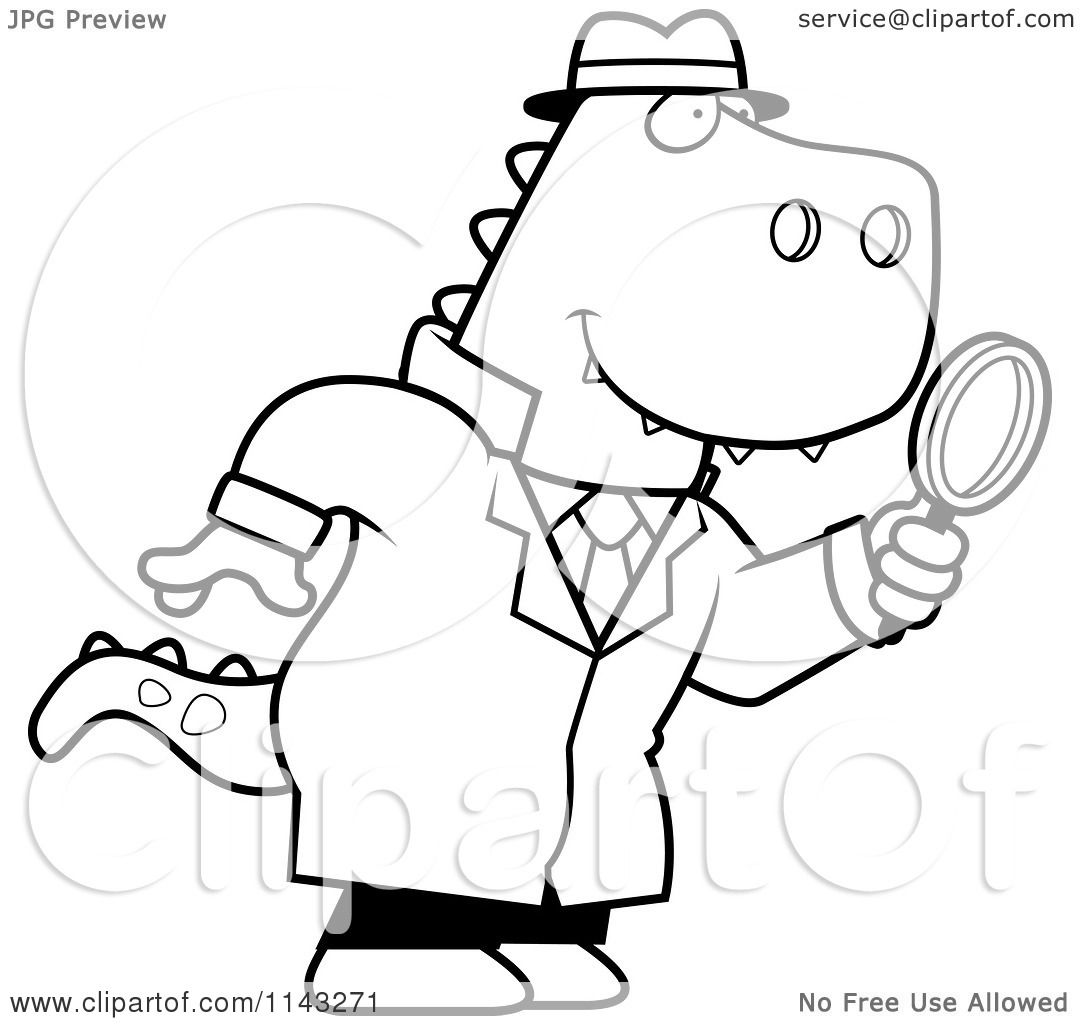 1080x1024 Cartoon Clipart Of Blacknd White T Rex Detective Using