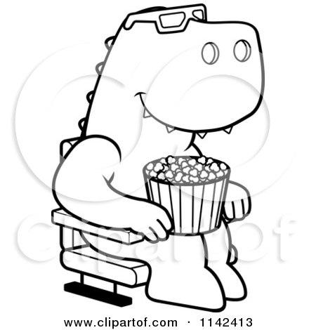 450x470 Cartoon Clipart Of A Black White T Rex Eating Popcorn