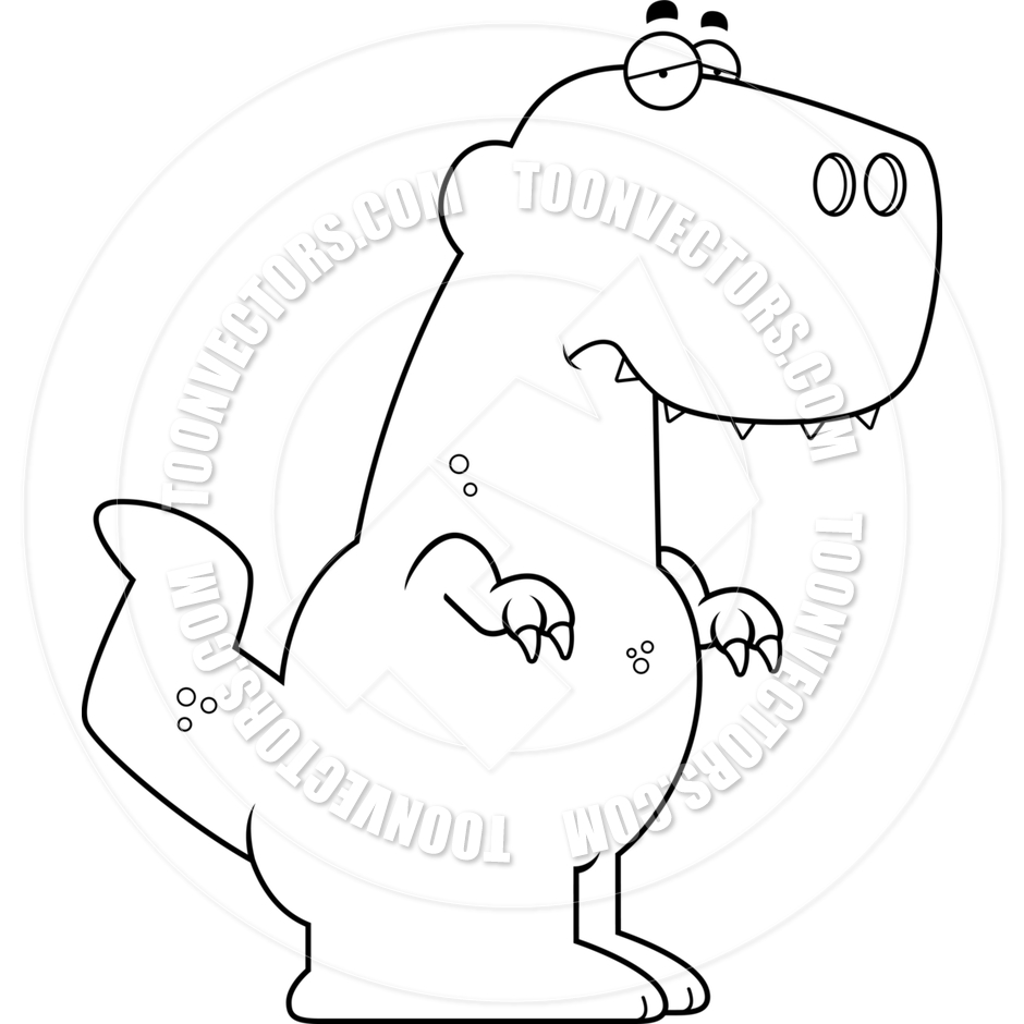 940x940 Cartoon Tyrannosaurus Rex Dinosaur Sad (Black And White Line Art