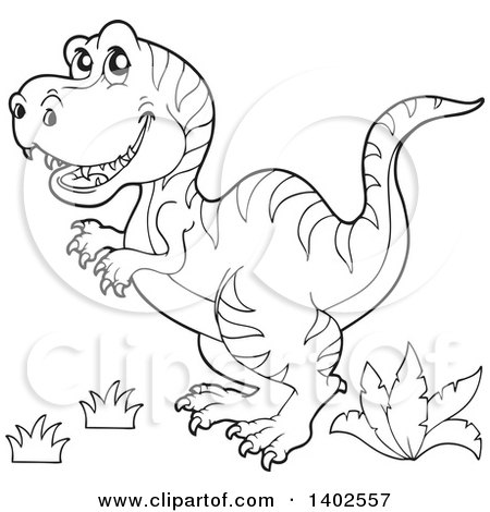 450x470 Clipart Of A Black And White Lineart Tyrannosaurus Rex Dinosaur