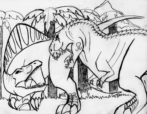 600x464 Spinosaurus Vs. V. Rex By Rixshaw