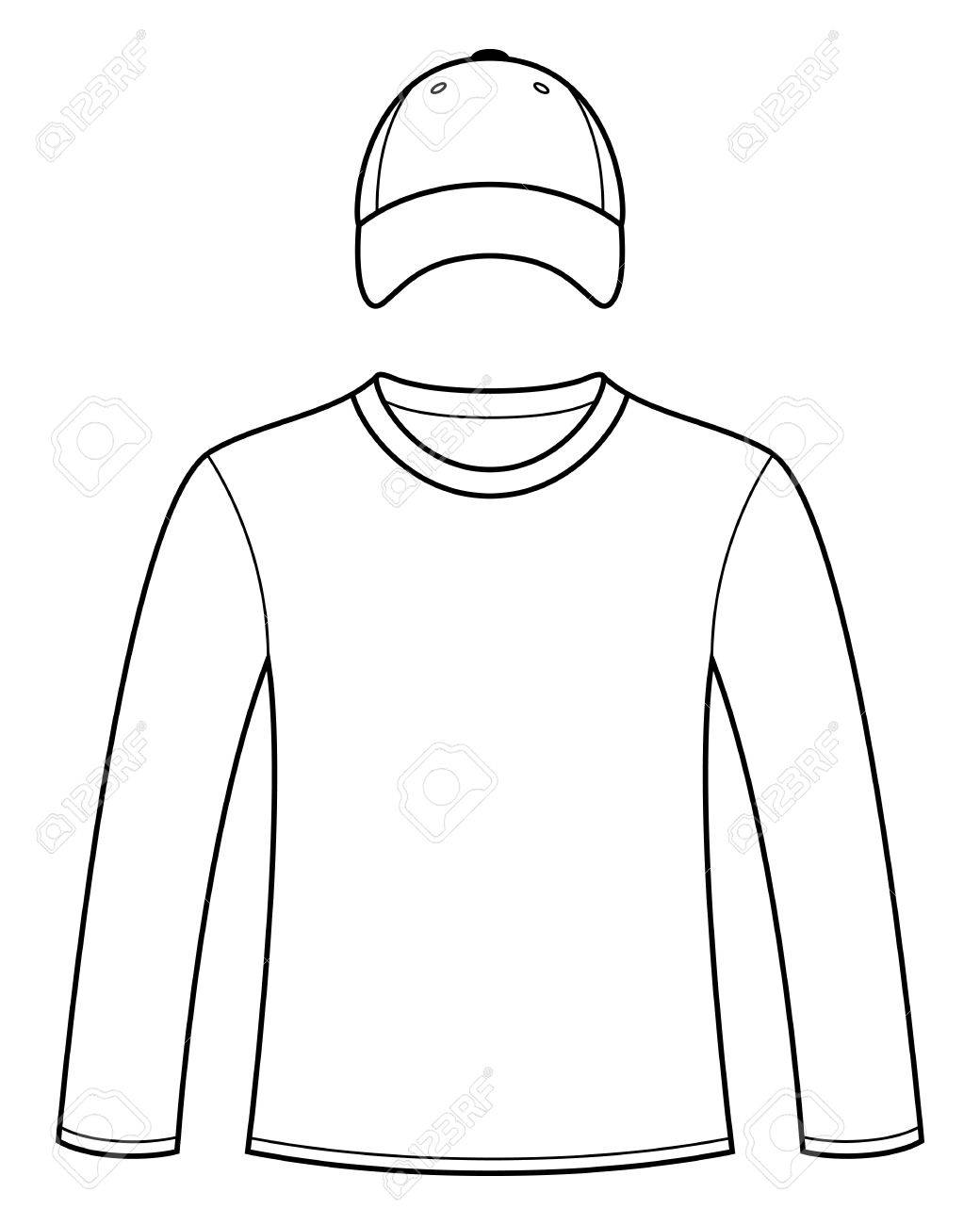 1040x1300 Long Sleeved T Shirt And Cap Template Royalty Free Cliparts