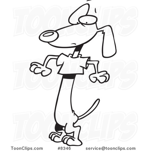 581x600 Cartoon Blacknd White Line Drawing Of Wiener Dog Wearing
