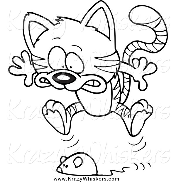 600x620 Critter Clipart Of A Black And White Toy Mouse Frightening A Tabby