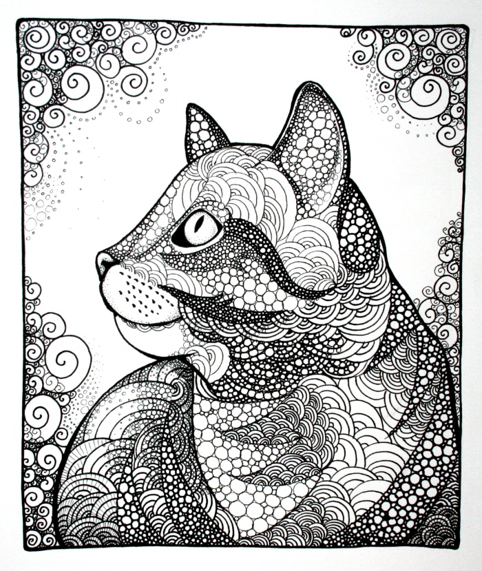 700x829 Cat, Tabby Cat, Kitten, Zentangle, Doodle, Illustration, Cat
