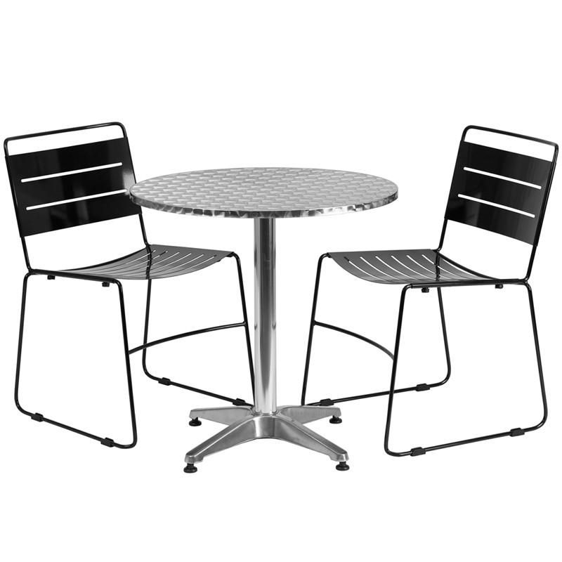 800x800 27.5'' Round Aluminum Indoor Outdoor Table With 2 Black Metal