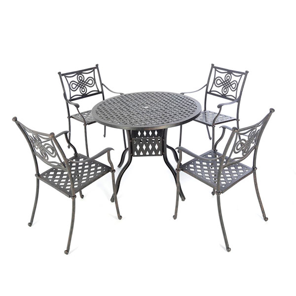 600x600 Cast Aluminium Brompton 106cm Round Table With 4 Knot Chairs