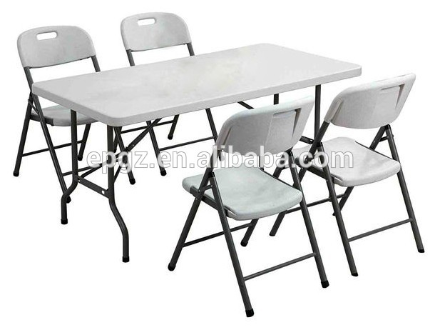 617x469 White Color Plastic Top Steel Frame Foldable Dining Table Chair