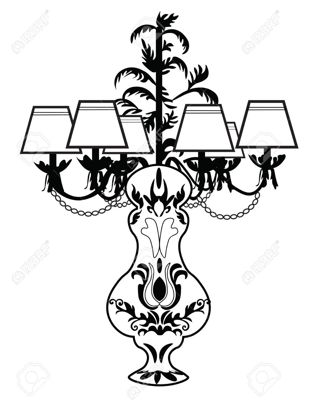 1043x1300 Classic Baroque Exquisite Table Lamp. Vector Sketch Royalty Free