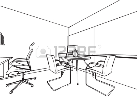 450x338 Interior Outline Sketch Of An Office Space Royalty Free Cliparts
