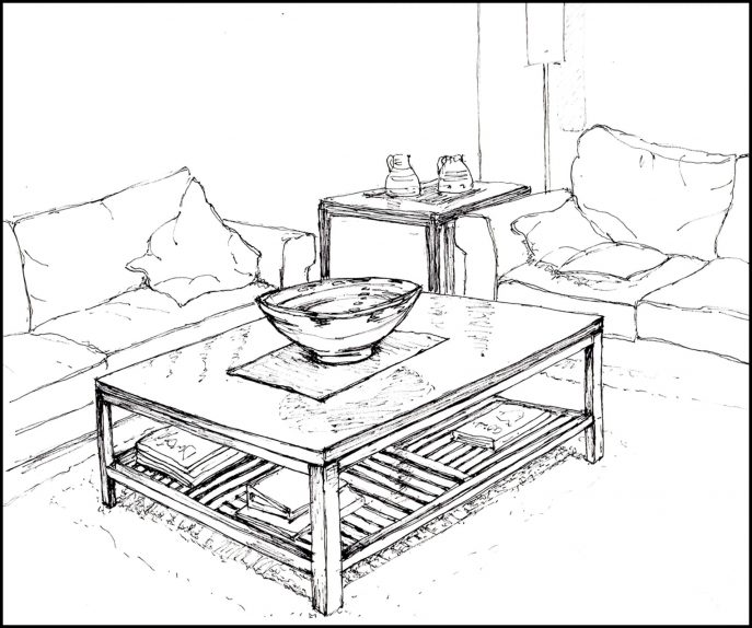 687x574 Living Room Drawing By Denny Casto Within Ideas 18