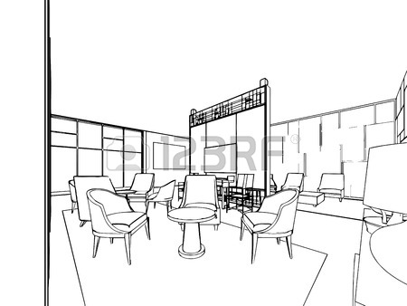 450x338 Outline Sketch Drawing Perspective Of A Interior Space Stock Photo