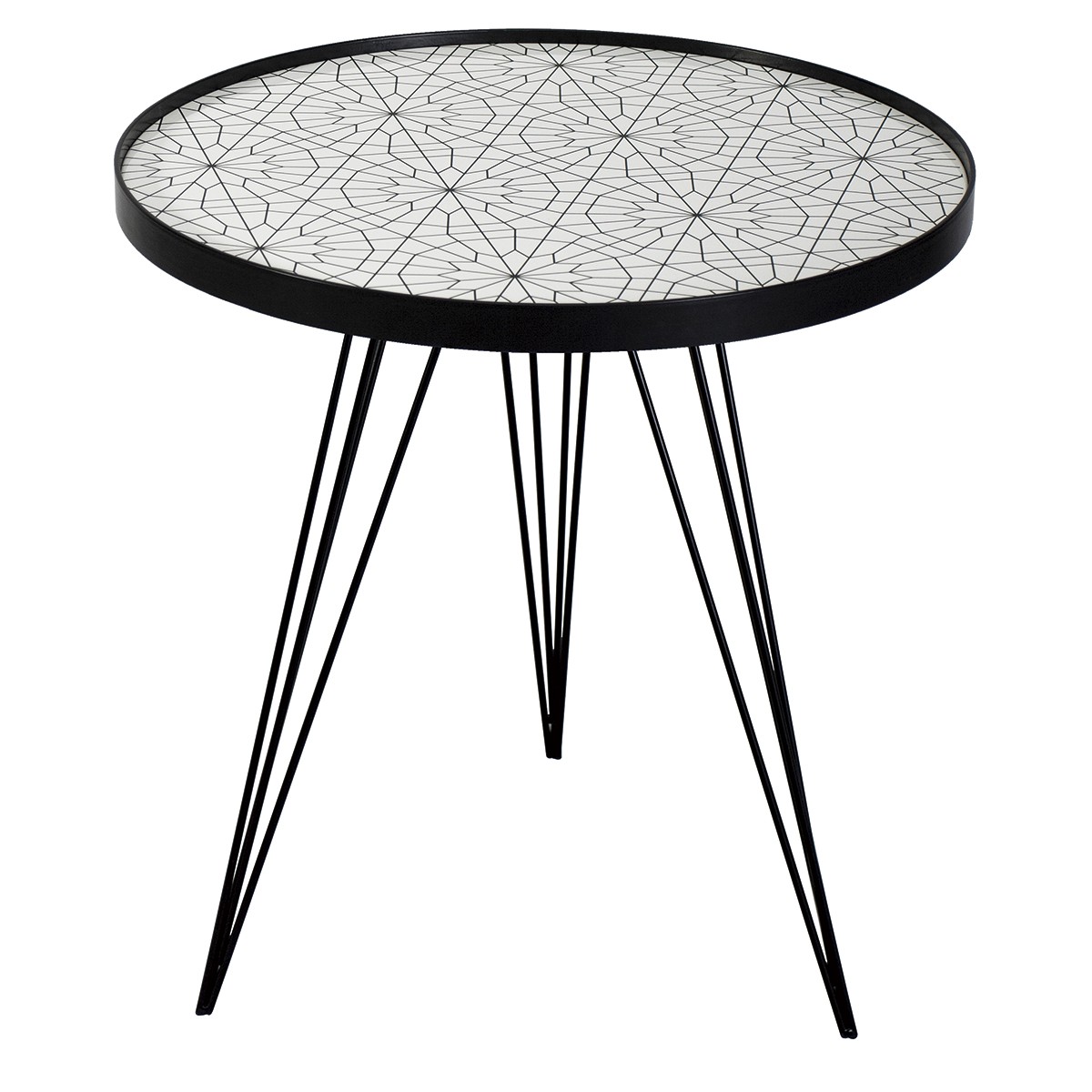 1200x1200 Sibford Round Side Table Black Amp White Print Top
