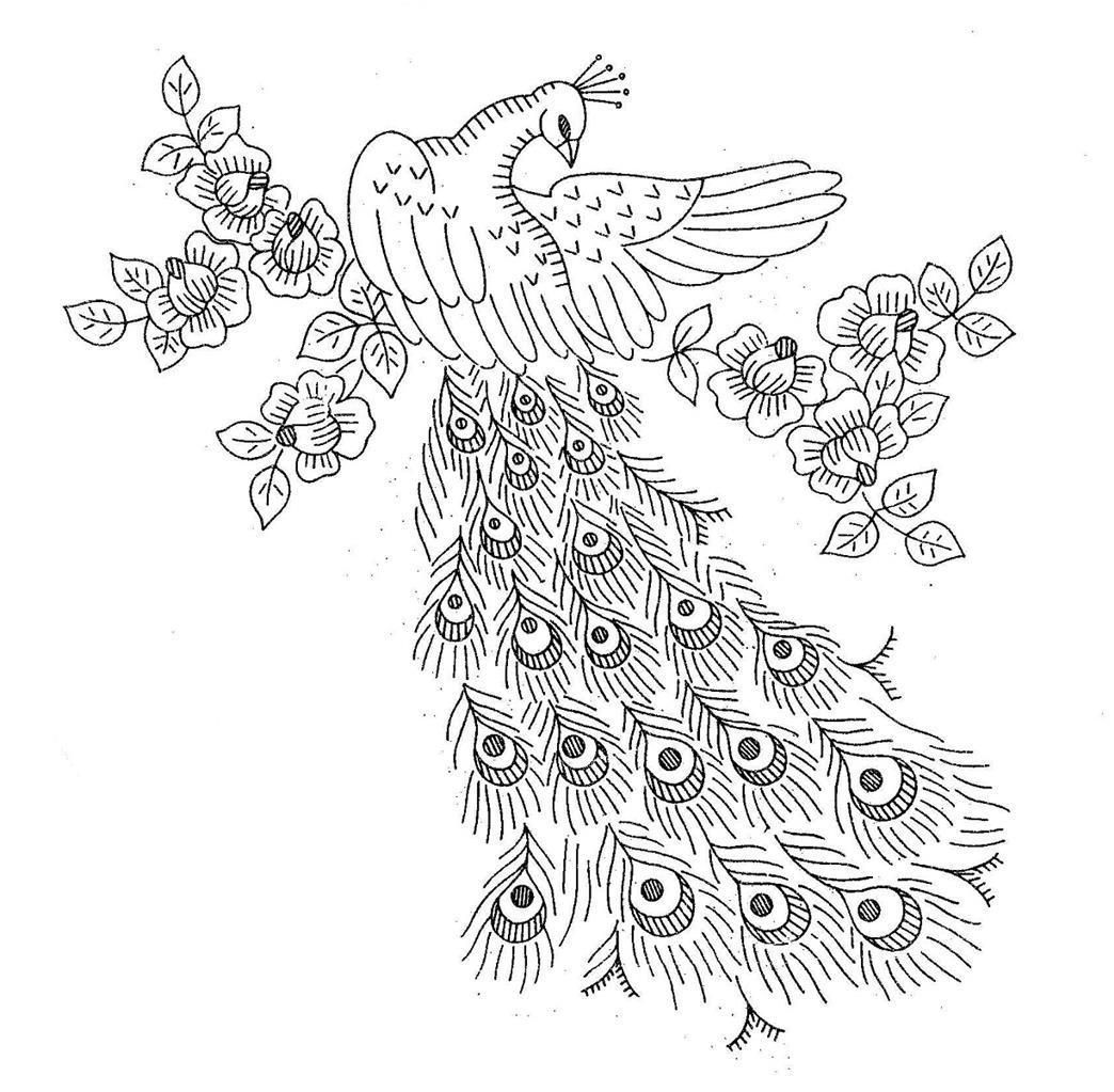 1044x1023 Vtg Embroidery Transfer 664 Two Peacocks For Tablecloth Vanity