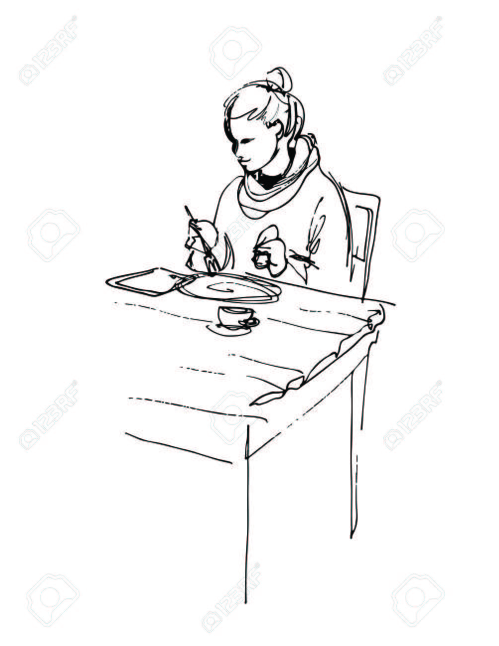 1005x1300 Young Woman Using Tablet Computer And Having Lunch Royalty Free