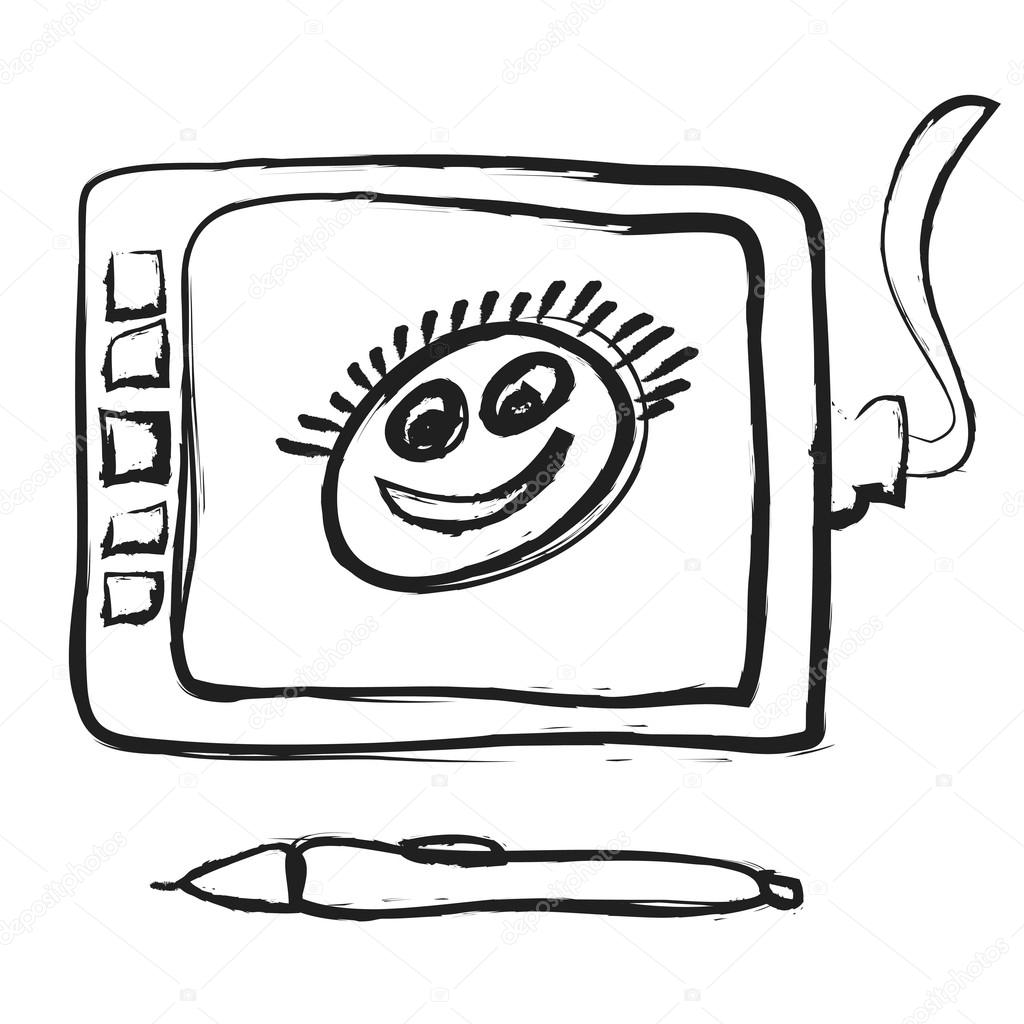 1024x1024 Doodle Drawing On Graphic Tablet And Pen, Icon Illustration