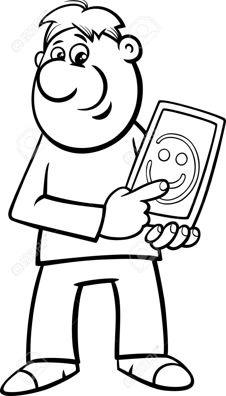 744x1300 Black And White Cartoon Illustration Of Man Drawing Smile