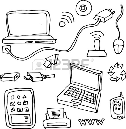 438x450 Drawing By Hand Of Computers, Tablets, Printers, Cables