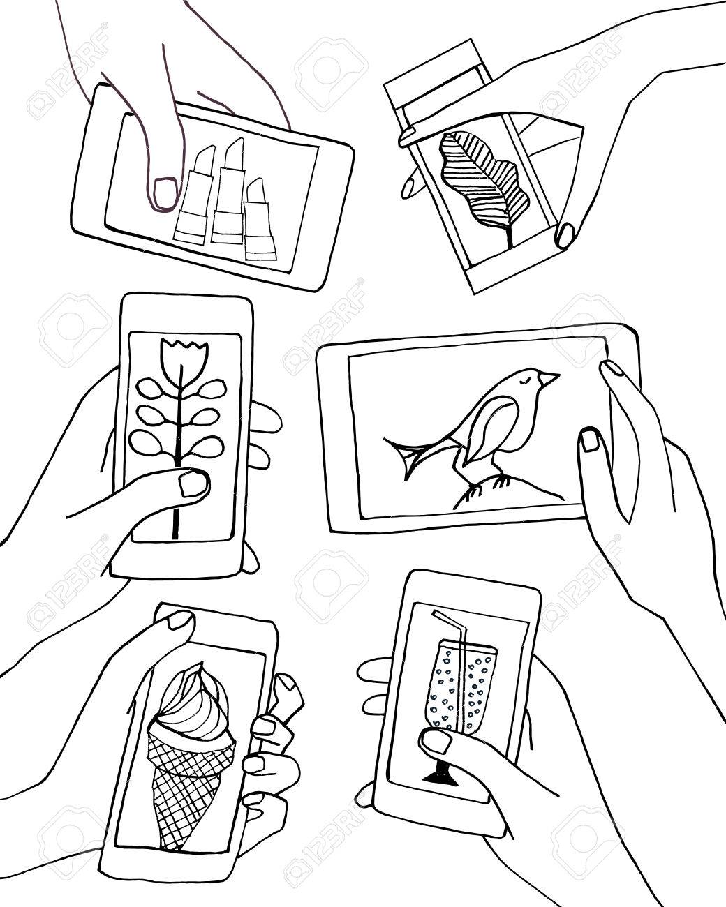 1040x1300 Hand Draw Vector Hands Holding Smart Phones And Tablets