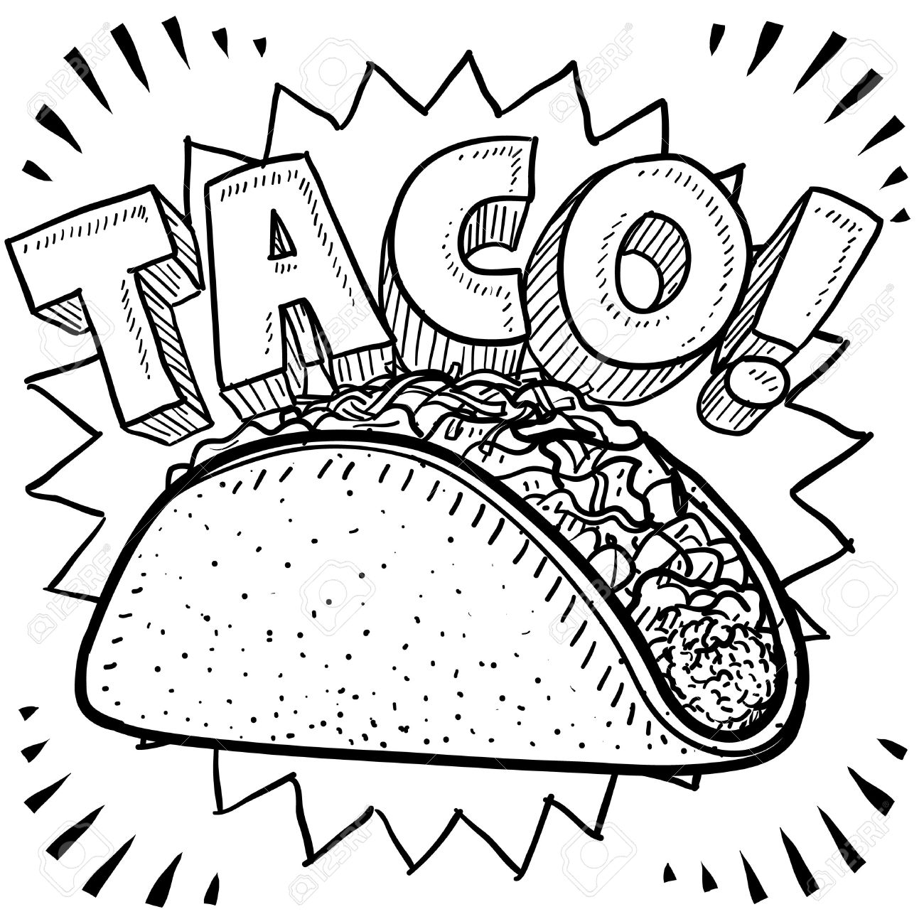 1300x1300 Doodle Style Mexican Food Taco Sketch In Format Stock Photo