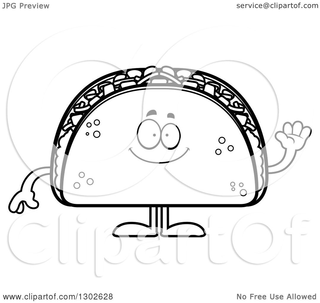 1080x1024 Lineart Clipart Of A Cartoon Black And White Happy Friendly Taco