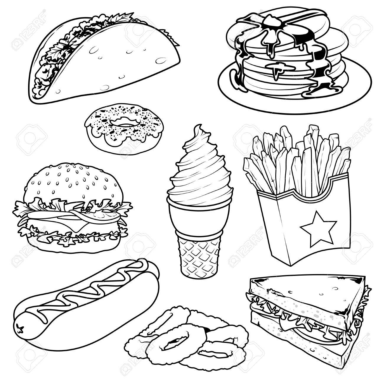 1300x1300 Set Of Cartoon Fast Food Icons. Vector Icons Set On A White
