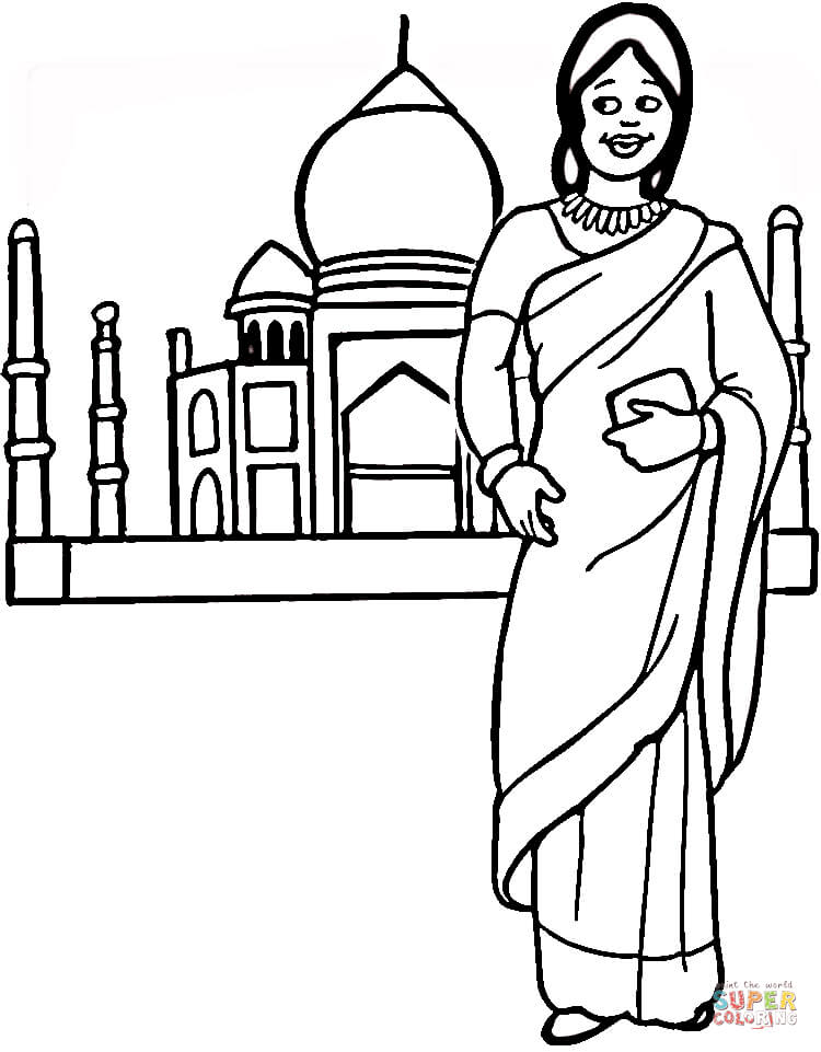 750x961 Indian Woman And Taj Mahal Coloring Page Free Printable Coloring