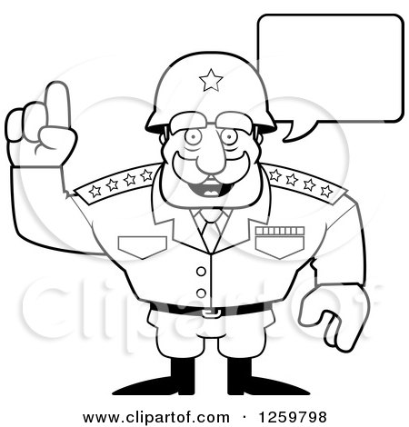 450x470 Clipart Of A Black And White Army General Man Talking Lineart