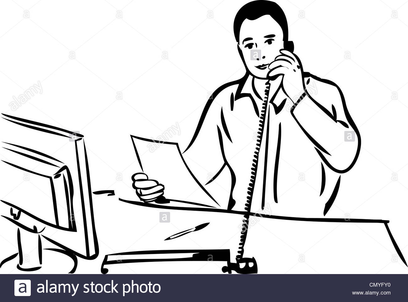 1300x962 A Sketch Of A Man Talking On The Phone Stock Photo 47319076