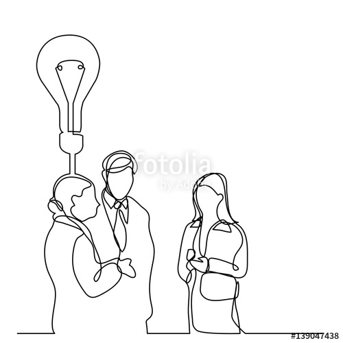 500x500 Continuous Line Drawing Of Business People Talking About Idea