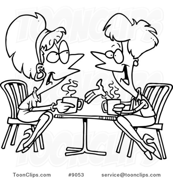 581x600 Cartoon Black And White Line Drawing Of Friends Talking Over