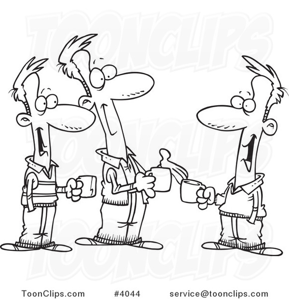 581x600 Cartoon Black And White Line Drawing Of Three Brothers Talking