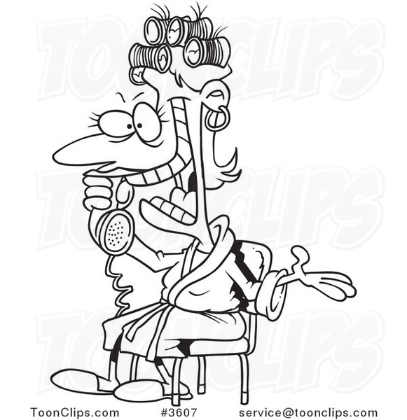 581x600 Cartoon Black And White Line Drawing Of A Lady Talking Gossip
