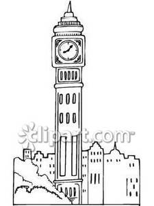 225x300 Tall Clock Tower Among Other Buildings Royalty Free Clipart Picture