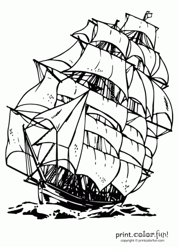 363x500 Clipper Ship Coloring Page