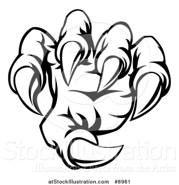600x620 Vector Illustration Of A Black And White Lineart Monster Claw