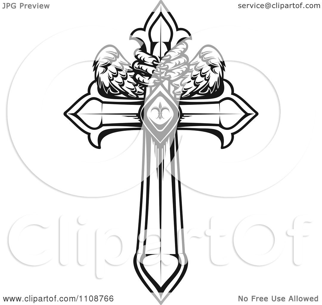 1080x1024 Clipart Black And White Heraldic Cross With Talons And Wings