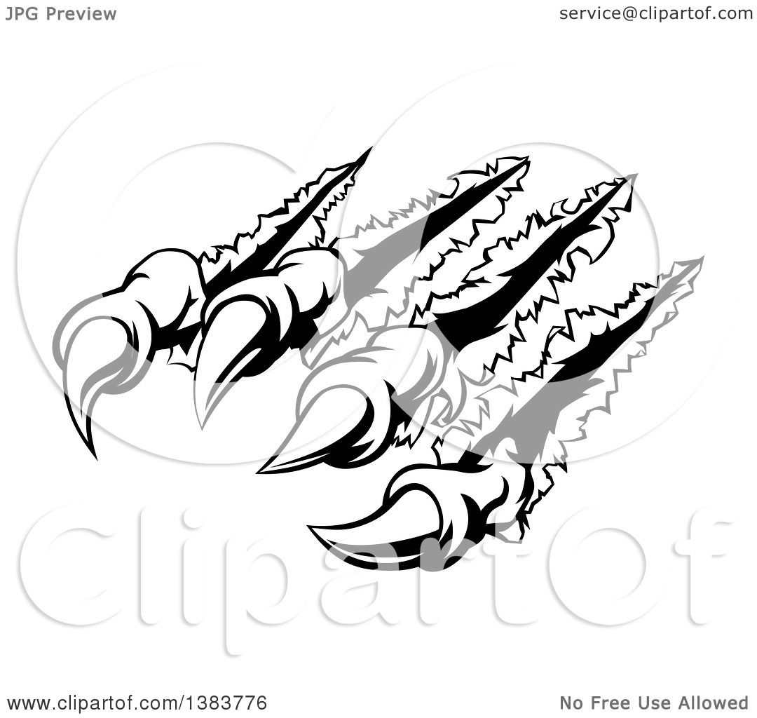 1080x1024 Clipart Of A Black And White Sharp Scary Claws Shredding Through