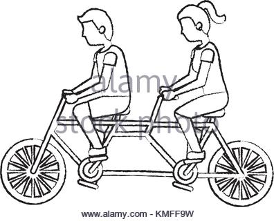 396x320 Couple Riding Bike. Vector Character Isolated Stock Photo
