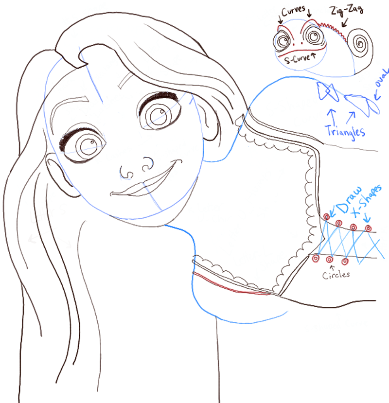 800x829 How To Draw Rapunzel And Pascal From Tangled With Easy Step By
