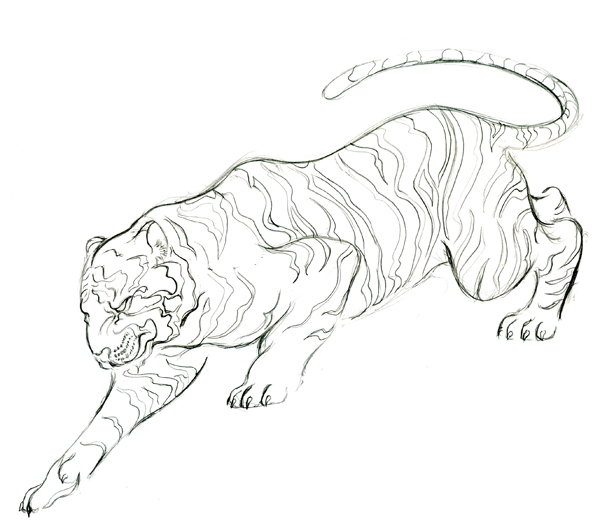 600x523 How To Draw A Tattoo Style Tiger With Colored Pencils