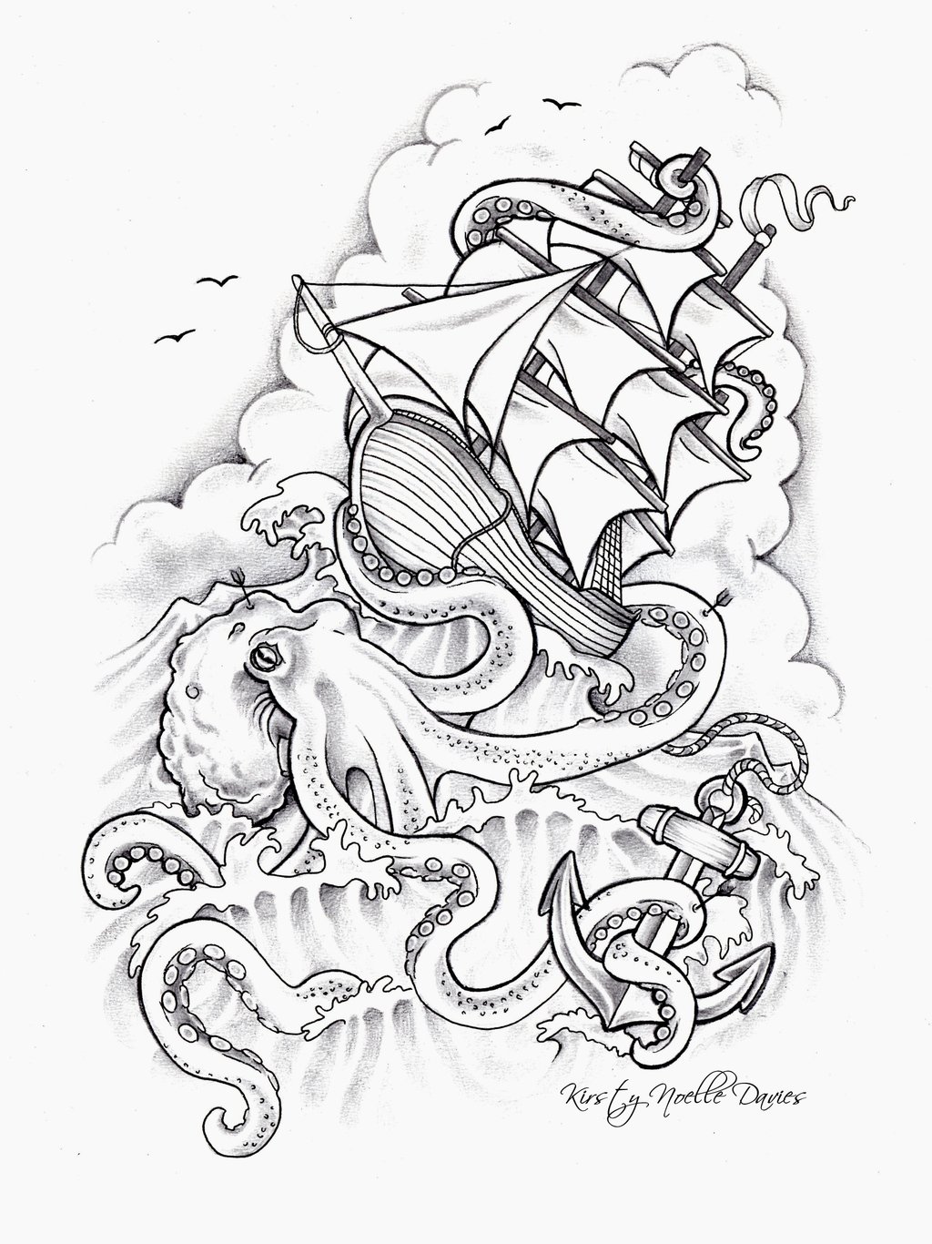 1024x1366 Octopus Sinking Ship Tattoo Design By Kirstynoelledavies