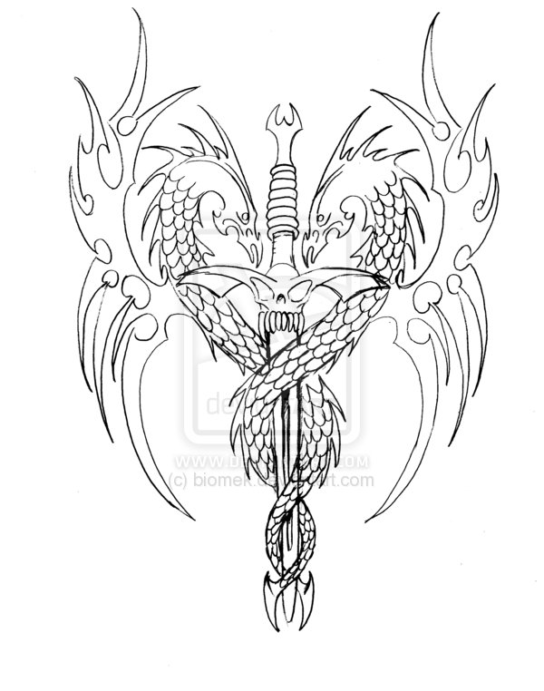 600x762 Dragon Sword Tattoo Design Sketch By Biomek