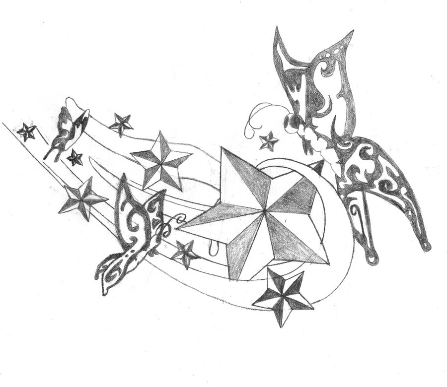 900x780 Stars And Butterflies Tattoo Design By Breakaway13