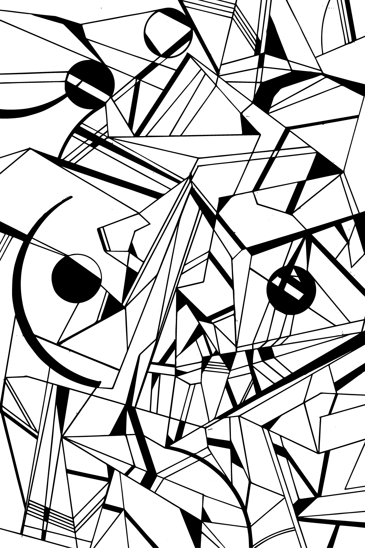 1181x1772 Geometric Composition, Picture Made By Ink On Paper. Minimal