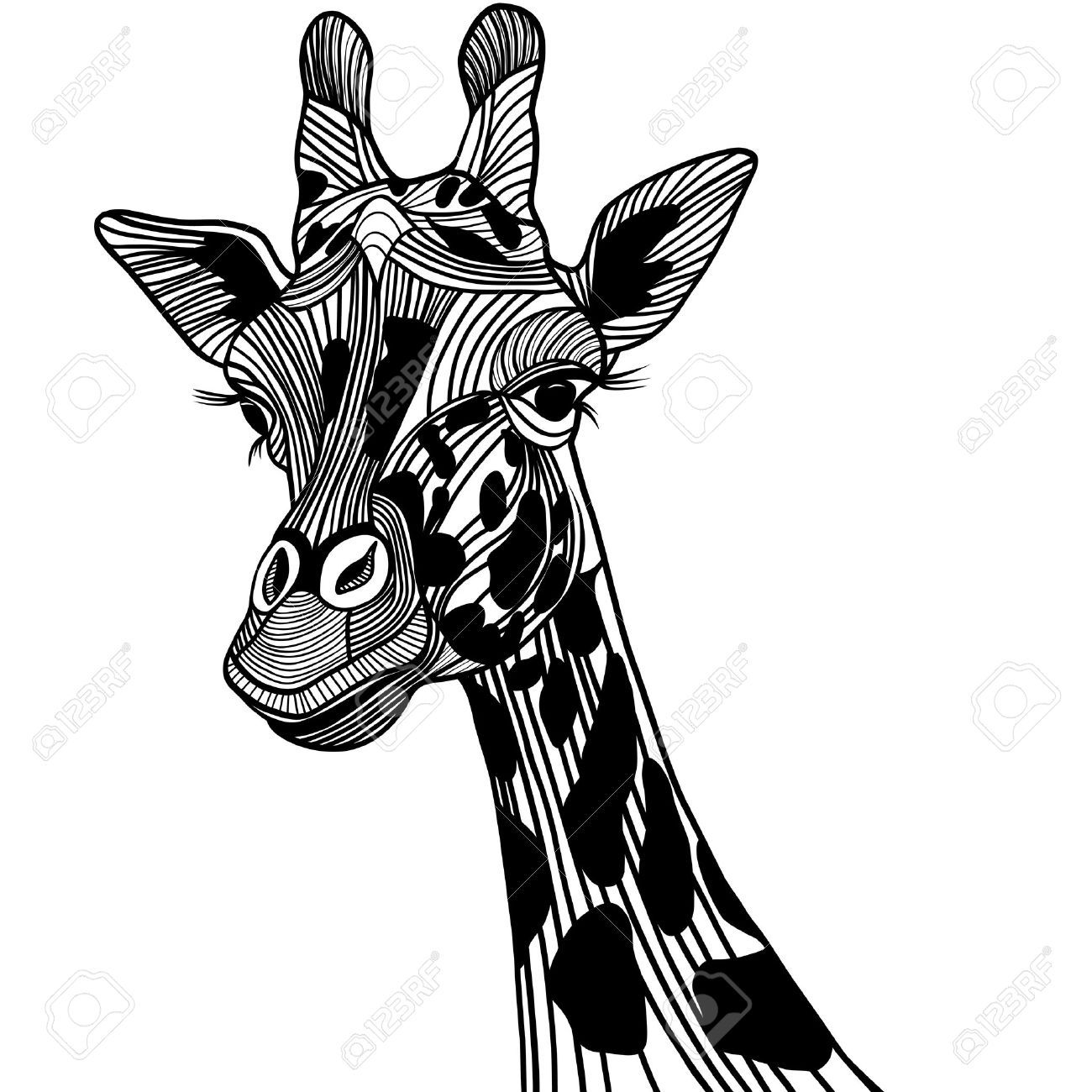 1300x1300 Giraffe Head Vector Animal Illustration For T Shirt. Sketch Tattoo
